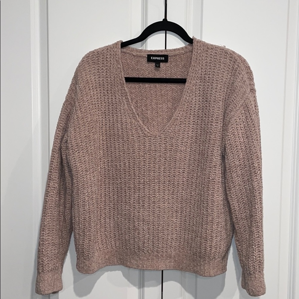 Express cozy chenille shaker v-neck sweater
